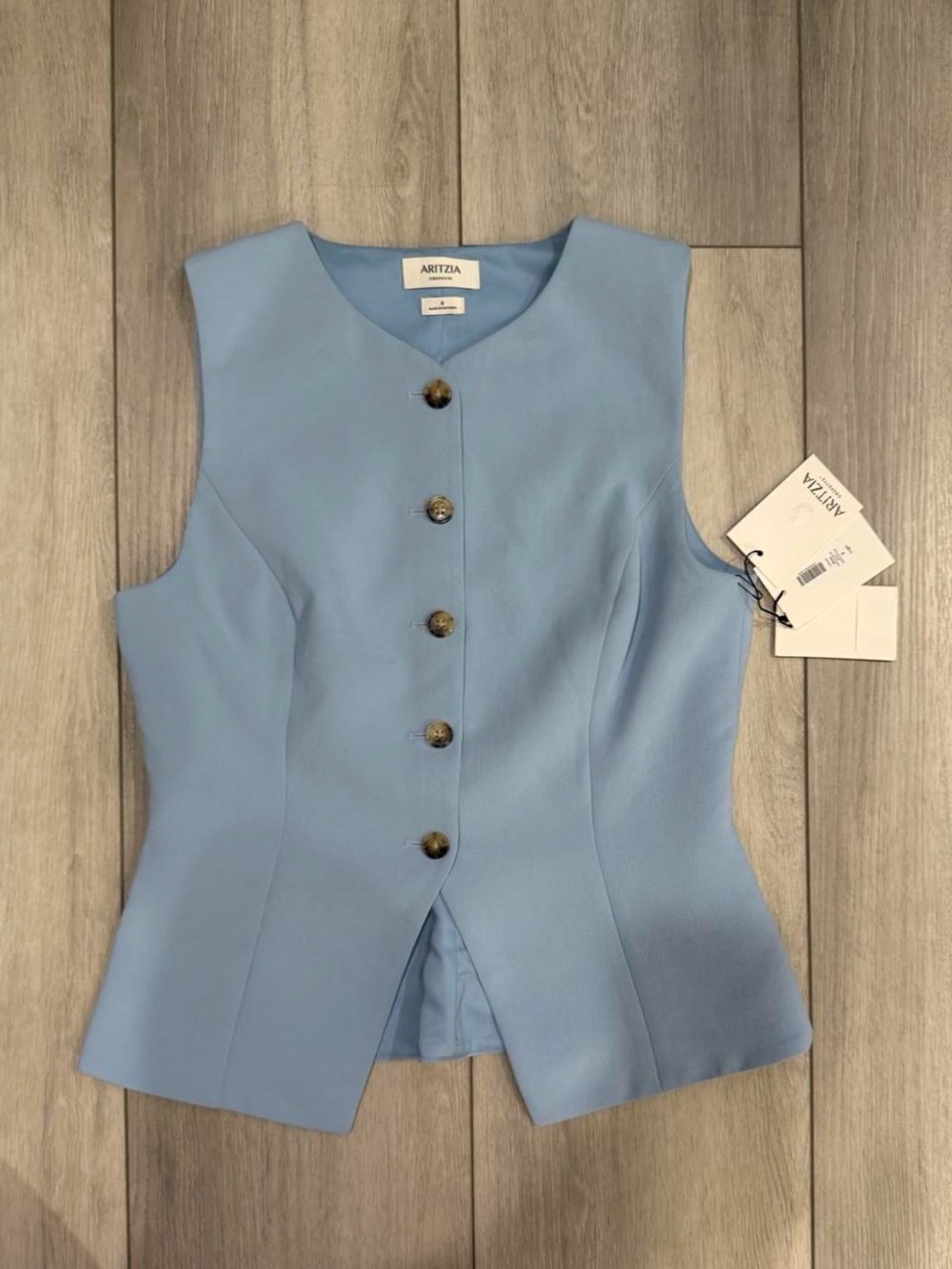 Aritzia Regal Vest - Crepette™. Slim-Fit Japanese Crepe Vest in Ripple Blue.